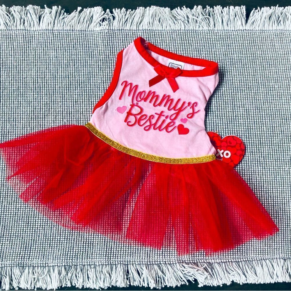 Mommy’s Bestie Valentine Dog Tulle Skirt Pet Dress S